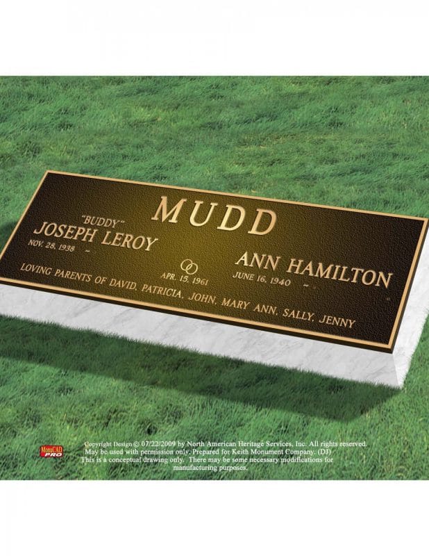 Mudd Bronze Flat Marker on Raised Granite Two Graves