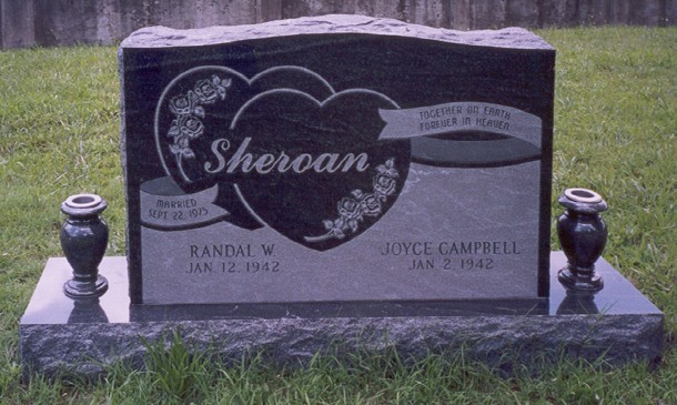 Sheroan Black Headstone Double Hearts Carving