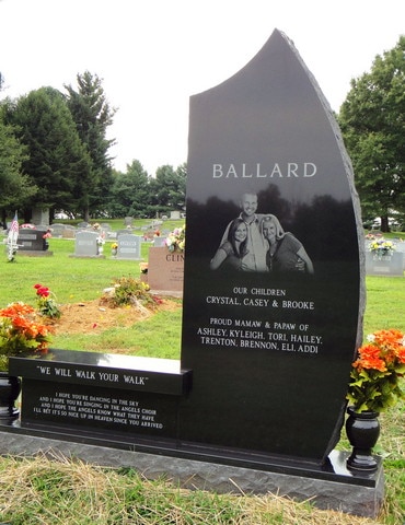 Ballard Family Etching on Black Granite Monument
