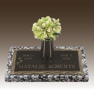 Natalie Roberts Bronze Child Plaque on Granite with Vase